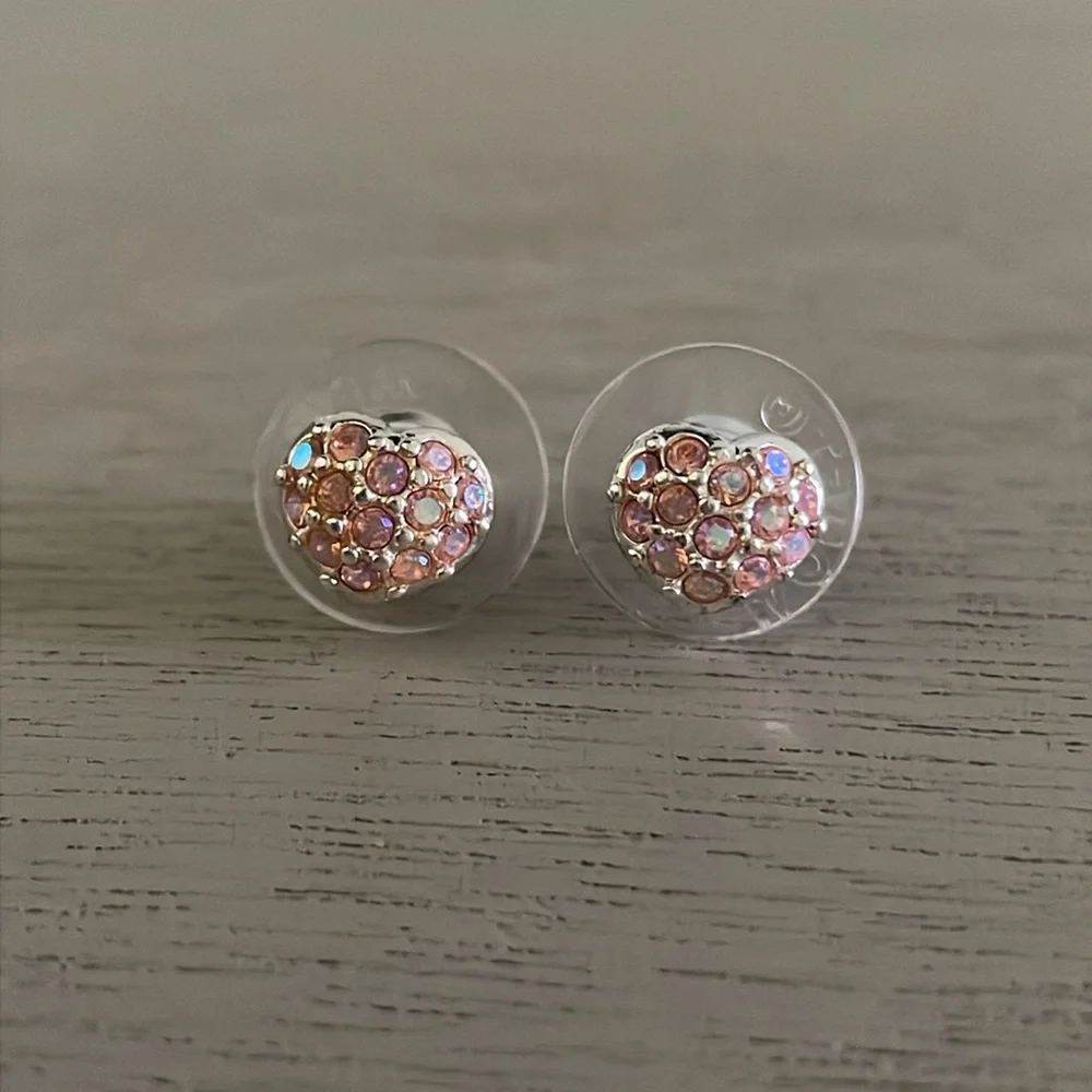 Pink Crystal Heart Stud Earrings
